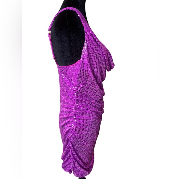 Urban Outfitters Dua Cowl Neck Purple Sequin Glitz Glam Bodycon Mini Dress - Picture 5 of 9